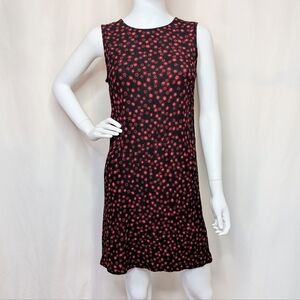 90s Vintage Black & Burgundy Red Ditsy Floral Sleeveless Crinkle Mini Dress